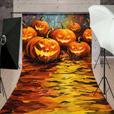 Aperturee Aperturee Abstract Jack O’ Lantern Oil Painting Sweep Photography Backdrop with Floor Colorful Carved Pumpkins Photo Prop